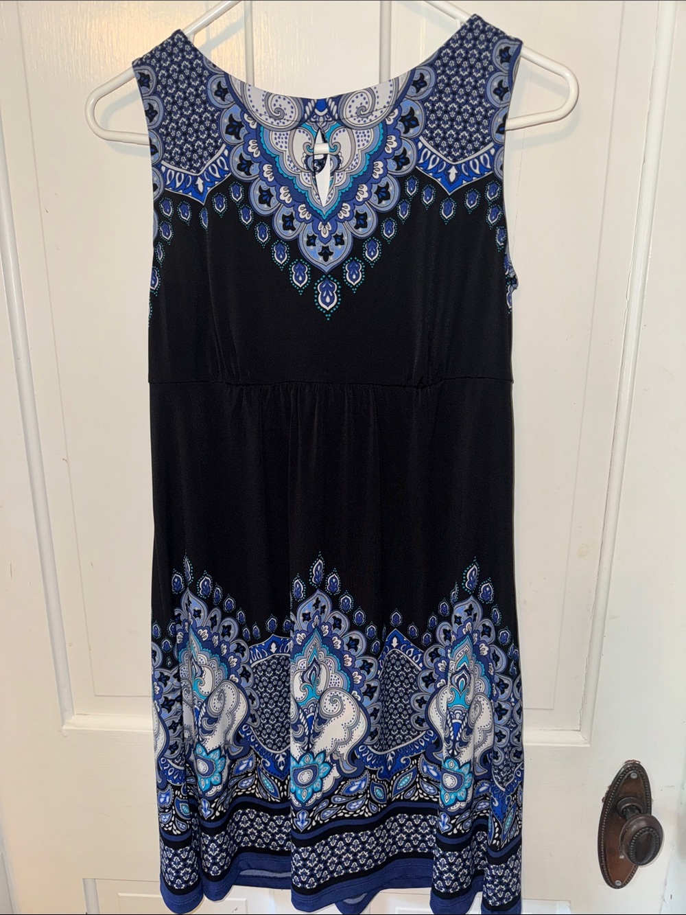 Black Sleeveless Dress with Blue Paisley Border